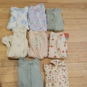 Bundle of 8 Neutral & Pastel Zip Footed Baby Pajamas